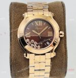 YF Factory Copy Chopard Happy Sport Quartz Rose Gold Brown Dial Watch 7 Floating Diamond